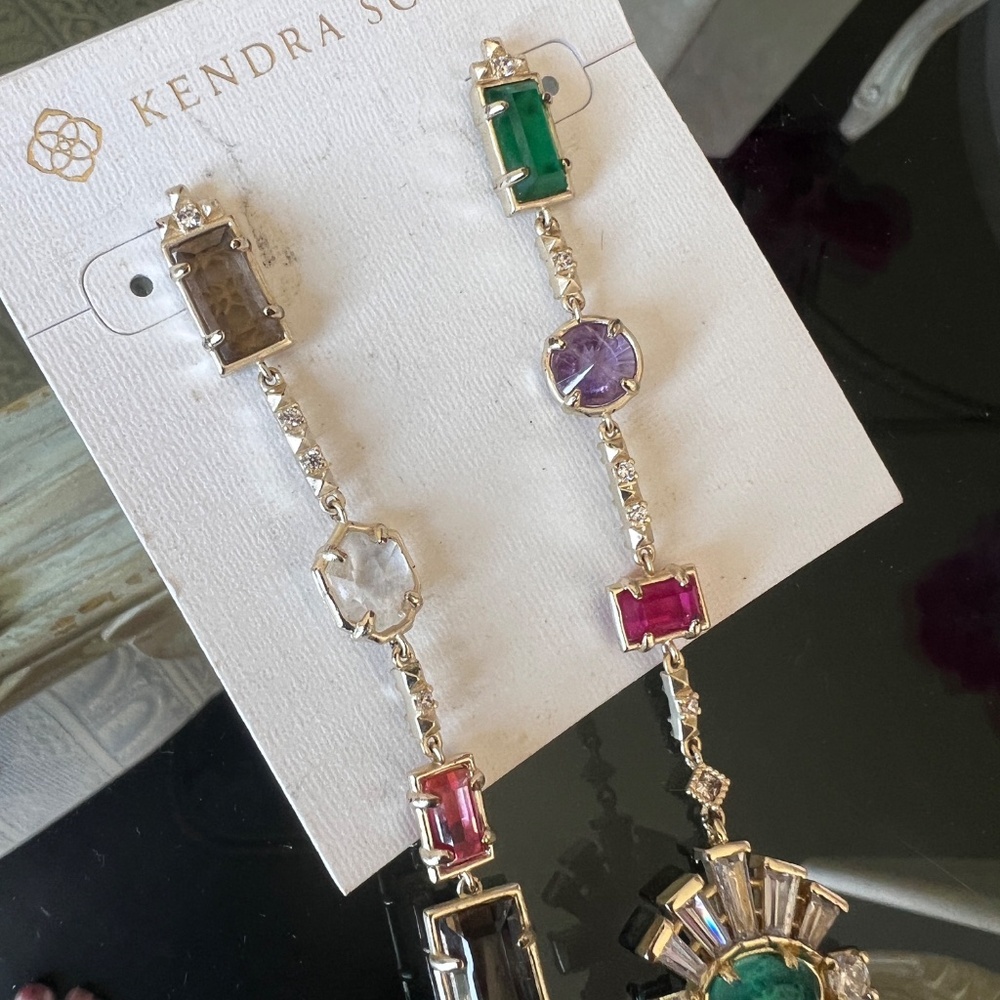 NWOT Kendra Scott Muzzie Mixed Crystal Drop Earrings, Pierced, 14K Gold plated - Picture 4 of 10